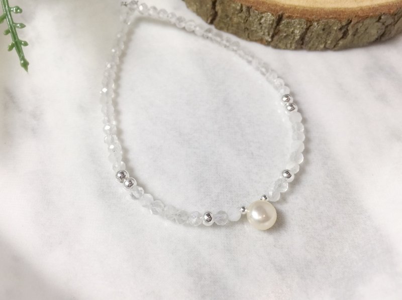 MH sterling silver natural stone custom series _ white moonlight _ moonstone - Bracelets - Crystal White