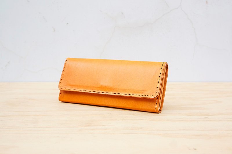 New leather の 俐 单 single cover long clip (customizable lettering) - Wallets - Genuine Leather Orange