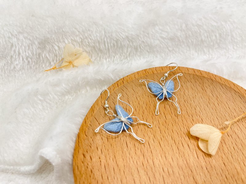 Embroidered Earrings-Die Wu (Blue) - Earrings & Clip-ons - Sterling Silver 