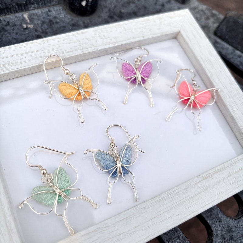 【蝶舞】316L醫療鋼刺繡耳環 - 耳環/耳夾/耳骨夾 - 純銀 