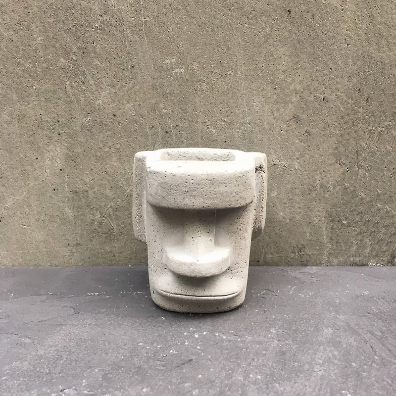 Moai Stone Statue - Pen Holder / Potted Plant - Items for Display - Cement Gray