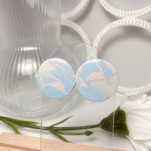 COVOSELF Round shape blue-pink earrings