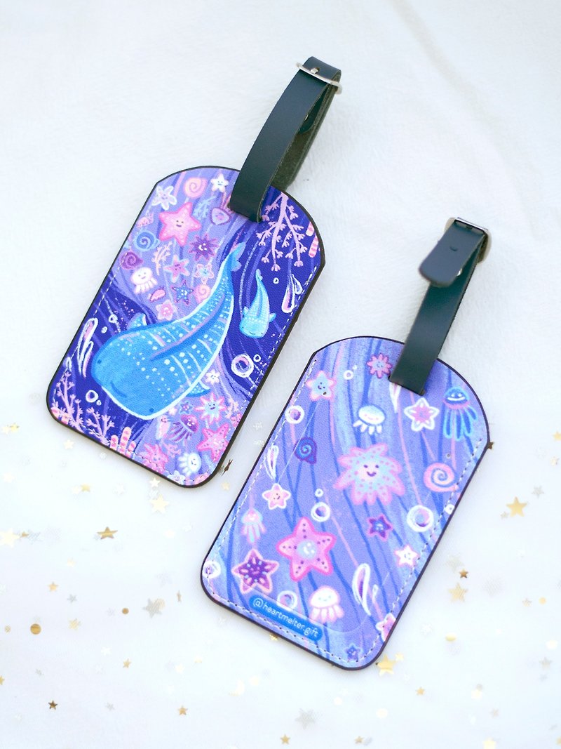 Whale Shark luggage tag original double-sided design - Luggage Tags - Faux Leather Blue
