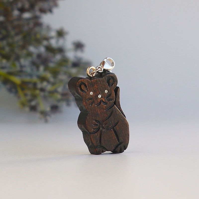 Mouse wooden charm - พวงกุญแจ - ไม้ สีนำ้ตาล