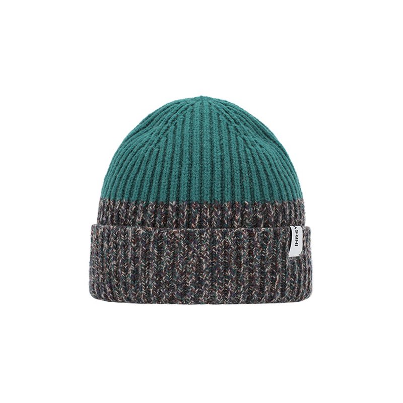 Beanie [ISW] Knitted Merino Wool Contrast Color Beanie - Stone Green (Three Colors Available) - Hats & Caps - Wool Green