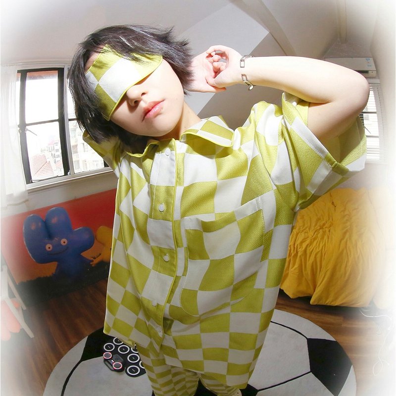 MOF Girls Department Store Checkerboard Set Gold Pajamas - ชุดนอน/ชุดอยู่บ้าน - วัสดุอื่นๆ สีเขียว