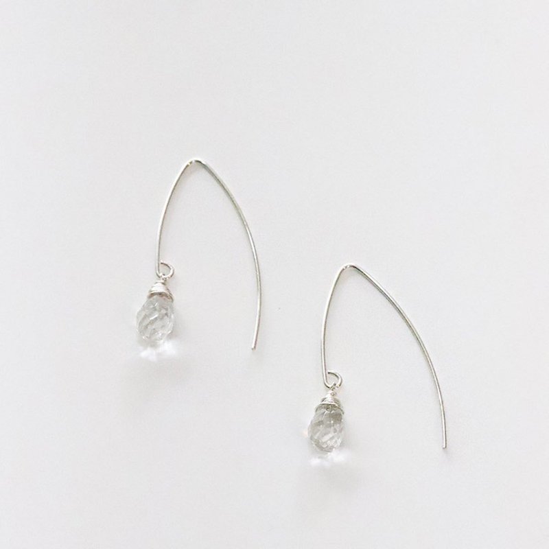 925 Sterling Silver | Sparkling White Crystal Drop Ear Hooks - ต่างหู - เงินแท้ สีเงิน