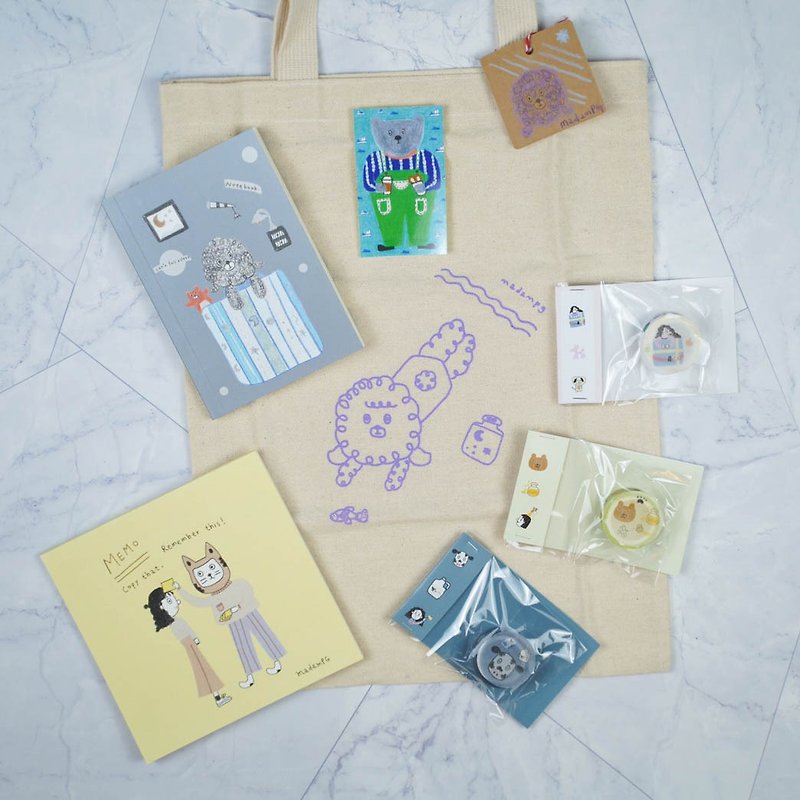 Poodle Dog Cat Stationery Canvas Bag Lucky Bag Combination - กระเป๋าแมสเซนเจอร์ - กระดาษ หลากหลายสี