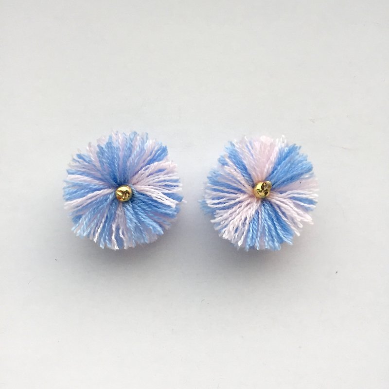 ❤️ size can be customized! Hydrangea tassel earrings ear clip-on can be changed [! ] Blue tassel earrings pink fight - Earrings & Clip-ons - Thread Blue