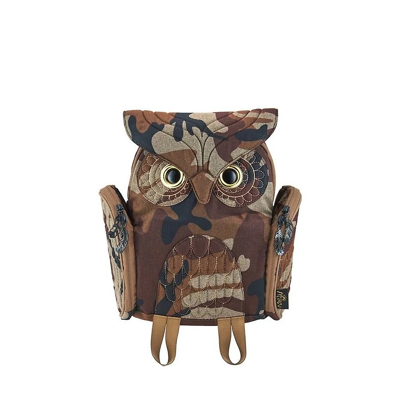 Morn Creations Genuine Classic Owl Backpack - Camouflage (S) - กระเป๋าเป้สะพายหลัง - วัสดุอื่นๆ สีนำ้ตาล