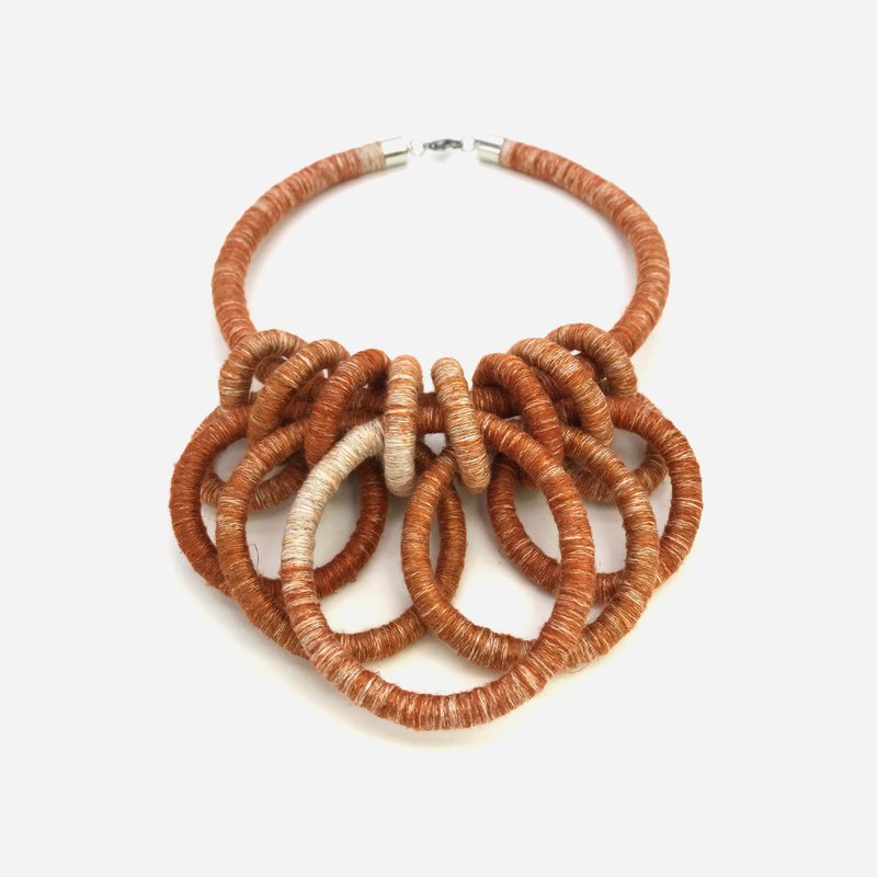 Large chain Necklace Rope necklace Textile jewelry Fabric necklace - Necklaces - Linen Orange