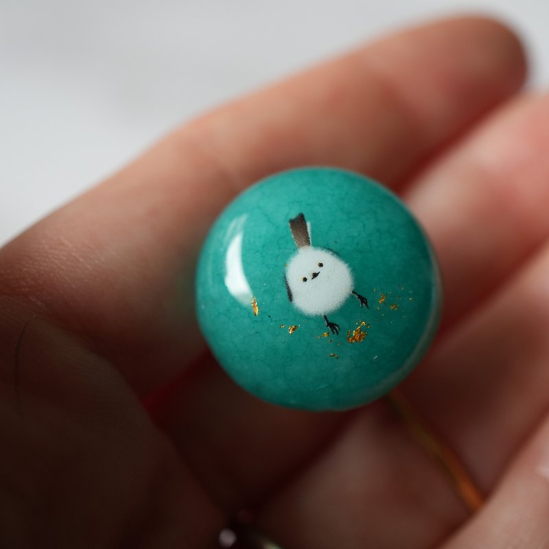 天然石 翡翠とシマエナガのポニーフック - その他 - 陶器 ブルー