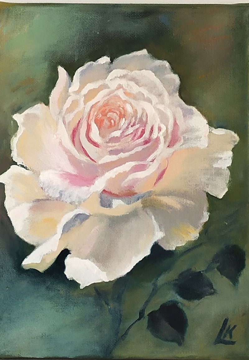 White Rose Oil Painting on Canvas White Flower Art Rose Mini Art Gift for Mom - โปสเตอร์ - ผ้าฝ้าย/ผ้าลินิน 