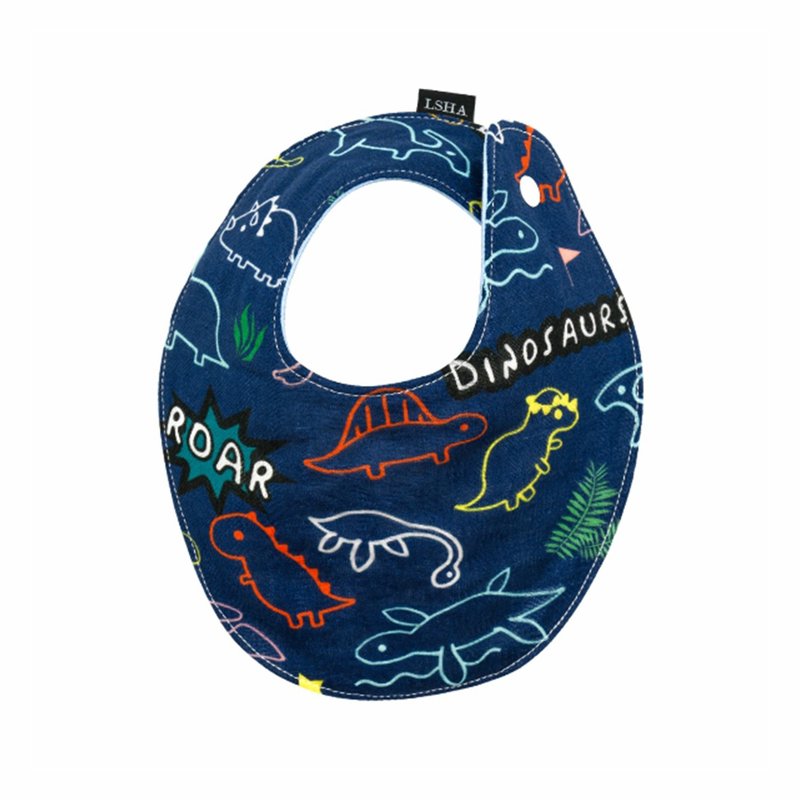 LSHA-8-fold yarn baby bib (line dinosaur)-dark blue - ผ้ากันเปื้อน - ผ้าฝ้าย/ผ้าลินิน สีน้ำเงิน