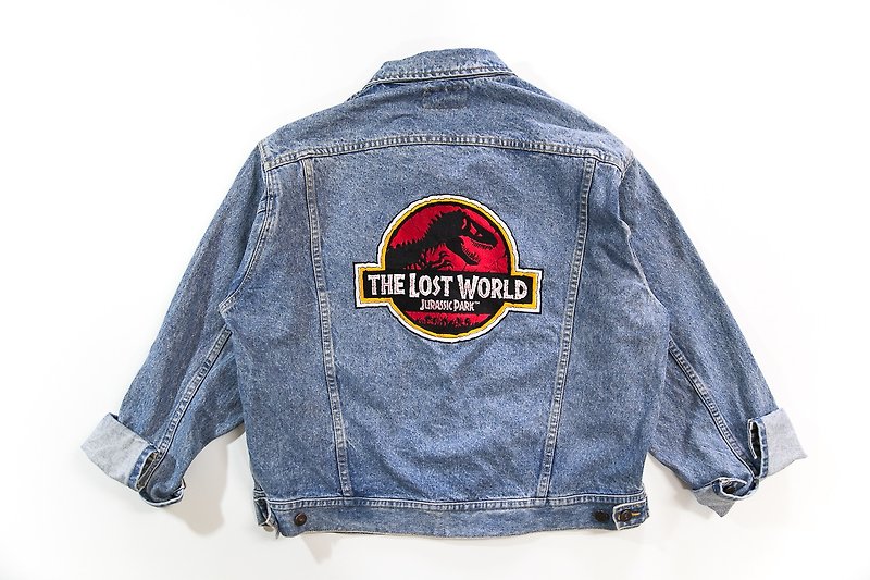 [3thclub Ming Hui Tong] Lee denim jacket Jurassic Park, The Lost World CTJ-001 vintage - เสื้อโค้ทผู้ชาย - ผ้าฝ้าย/ผ้าลินิน สีน้ำเงิน