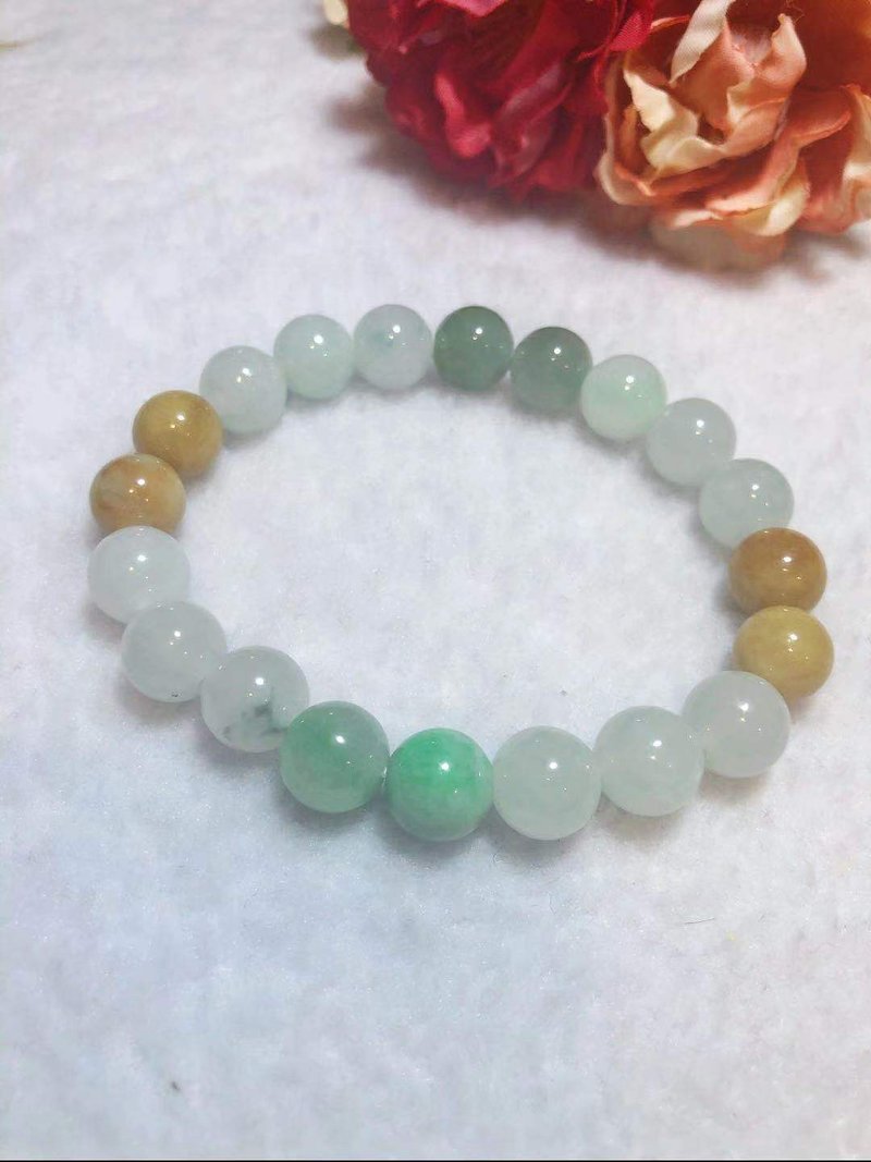 Duobao Stone/ natural jade A cargo Bracelet / ice kind Shouzhu / 10mm jade / three Beads / boys Shouzhu - สร้อยข้อมือ - หยก สีใส