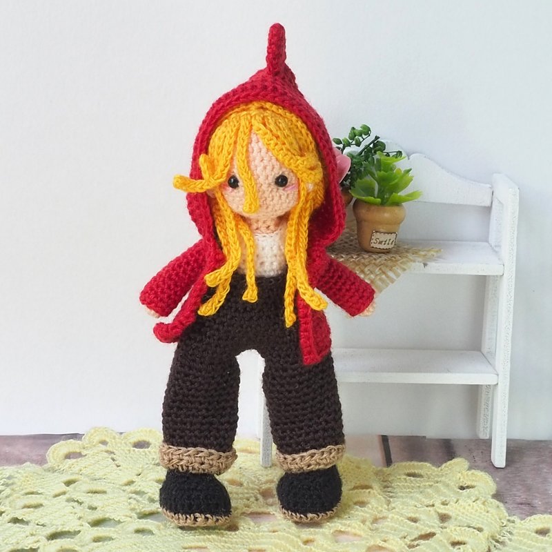 鉤針娃娃/ amigurumi /鑰匙鏈/紅紅色恐龍夾克/玩偶【接單訂製】 - 公仔/玩偶 - 聚酯纖維 紅色