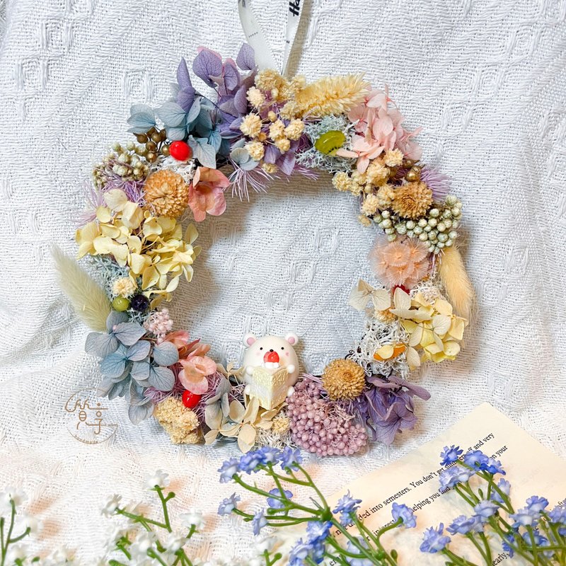 [Quality hand-made] Bear-shaped wreath dry wreath clay hand-made wreath hand-made wreath - Dried Flowers & Bouquets - Clay 