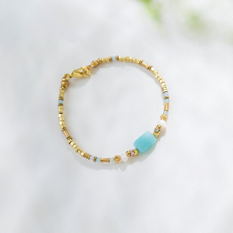 [Series] day and night design Stone Bronze bracelet - Lucky Stone - Bracelets - Gemstone Blue