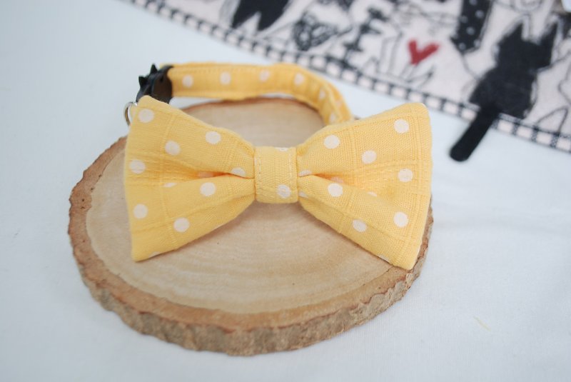 A-NI Collar for cats and dogs, spring rolls (bow) - Collars & Leashes - Cotton & Hemp Yellow
