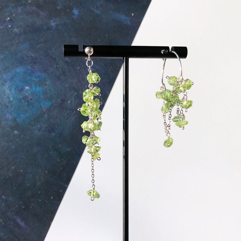 925 silver-Perido pierced earrings - ต่างหู - เครื่องเพชรพลอย สีเขียว