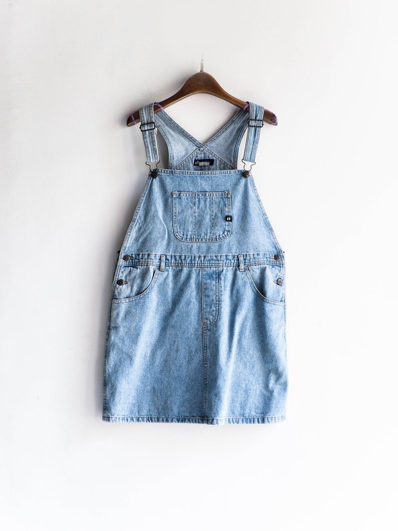 River Hill - Kumamoto Love on blue sky Letters coveralls tannin suspenders skirt overalls oversize vintage neutral Japan - กระโปรง - ผ้าฝ้าย/ผ้าลินิน สีน้ำเงิน