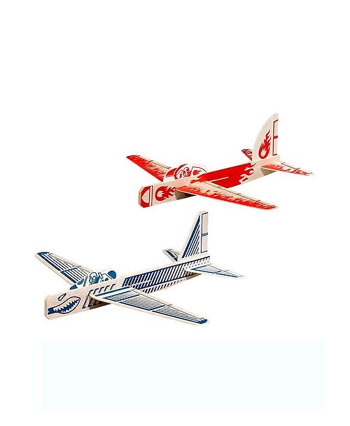 SÜSS Living生活良品 英國Wild & Wolf 復古風格趣味木頭飛機組裝模型(一組紅藍兩入)