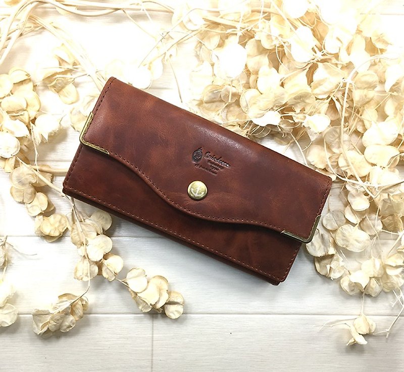 Long wallet  double flap  card lot  leather  leather - กระเป๋าสตางค์ - หนังแท้ สีนำ้ตาล