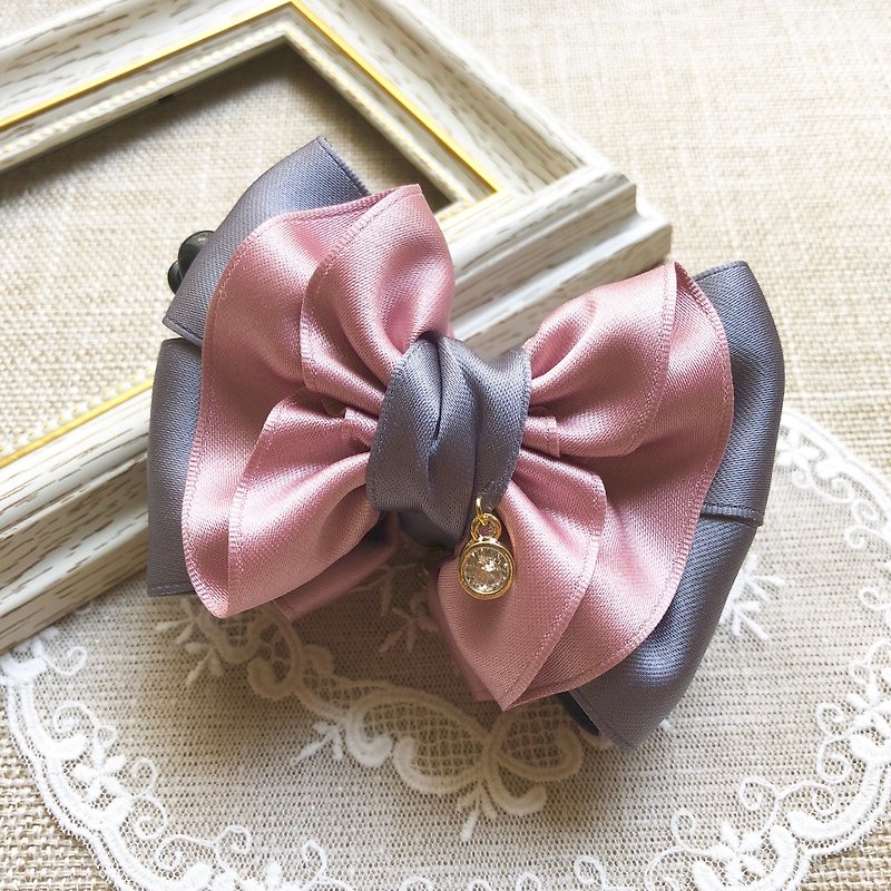 Two-color wavy bow intersection clip (banana clip) / powder - Hair Accessories - Other Materials Pink