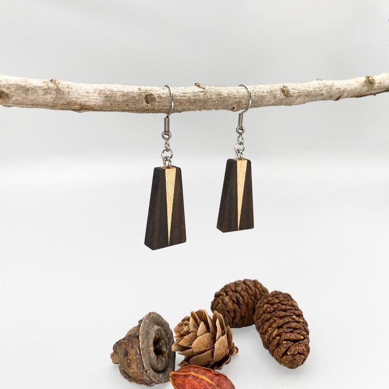 【Arborea】 Wooden Earrings Handmade Birthday Gift Accessories Free Shipping - Earrings & Clip-ons - Wood Black