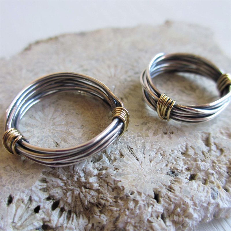 Wire Silver×K18 Ring - 戒指 - 其他金屬 銀色