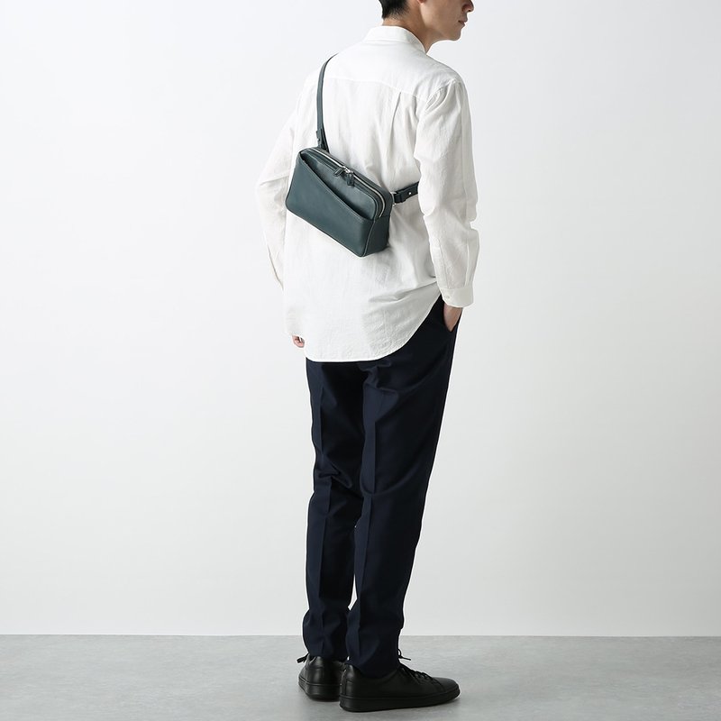 Linear Dual-Use Shoulder Bag - Teal - กระเป๋าแมสเซนเจอร์ - หนังแท้ สีเขียว