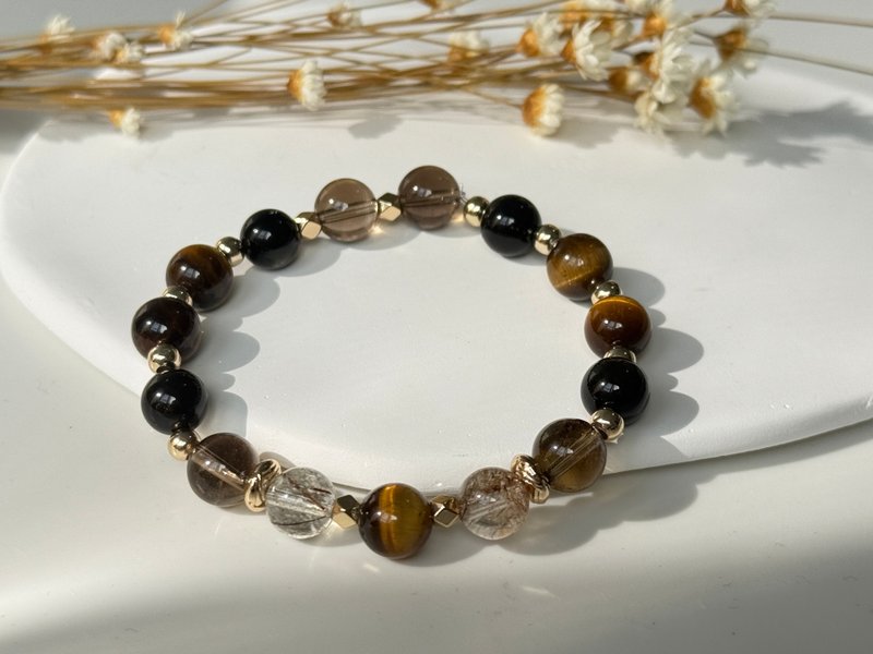 Natural crystal tiger eye Stone Stone obsidian citrine black gold super seven customized crystal bracelet [men's style] - Bracelets - Crystal Black