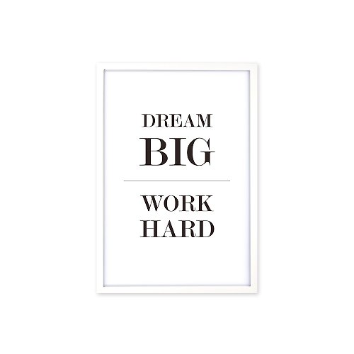 iINDOORS英倫家居 北歐風裝飾畫相框 Dream Big Work Hard 簡約款 白色框 63x43cm