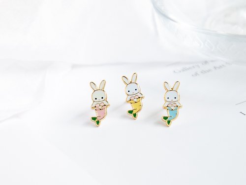 Little OH! 手工飾品 美人魚 兔子 生日禮物 紙盒包裝 夾式耳環 兔年 生肖