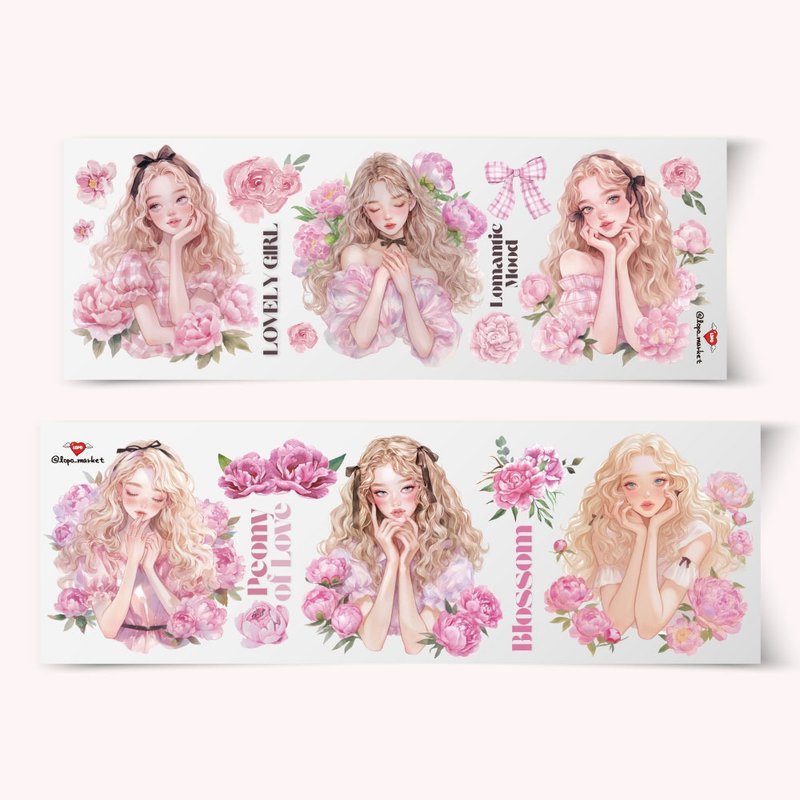 Blossom Heart Character Sticker 6-sheet Set - 貼紙 - 紙 