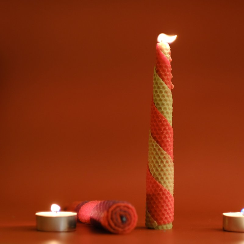 Handmade Rainbow Beeswax Hand-rolled Candles / Healing Candlelight Red and Green Available in Multiple Colors - Candles & Candle Holders - Wax Multicolor