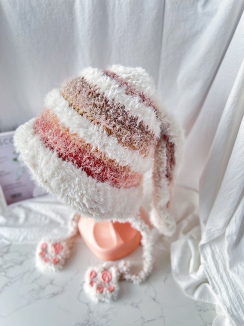 [Rabbit Belle] All-match warm ear hats in autumn and winter/rabbit ear hats - reddish brown + milky white fur edges - หมวก - ขนแกะ ขาว