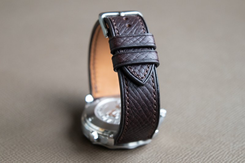 Horween Dark Brown Hatch Grain leather Watch Band (MTO) - 錶帶 - 真皮 咖啡色