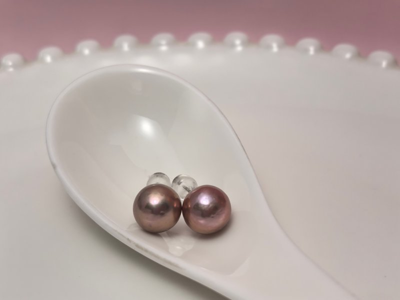 Purple Pearl Natural Freshwater Pearl Purple Pearl Metal Colorful Gloss Silver Earrings - ต่างหู - ไข่มุก สีม่วง