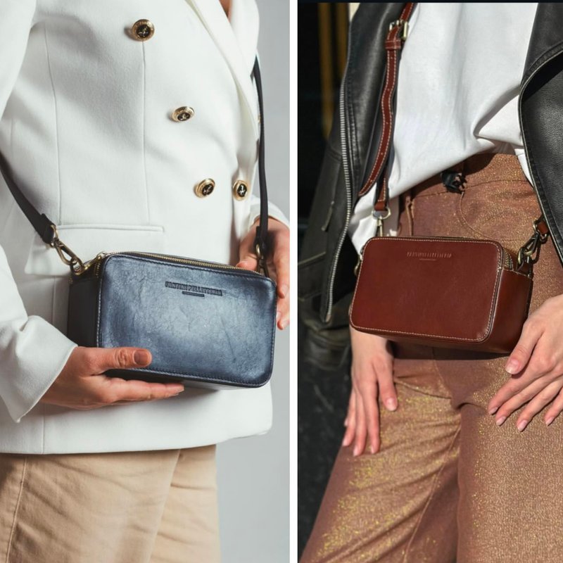 ミニスクエアバッグ ショルダーバッグ コスメポーチ CUBO - ショルダーバッグ - 革 