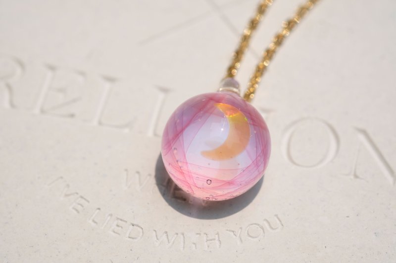 Spring Moon Colored Glass Pendant 3 - Chokers - Glass Pink