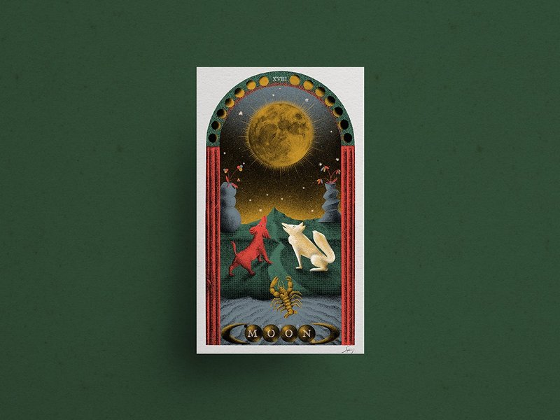 Sophia Ji Microjet Paintings | Tarot Series | Moon - โปสเตอร์ - กระดาษ สีเขียว