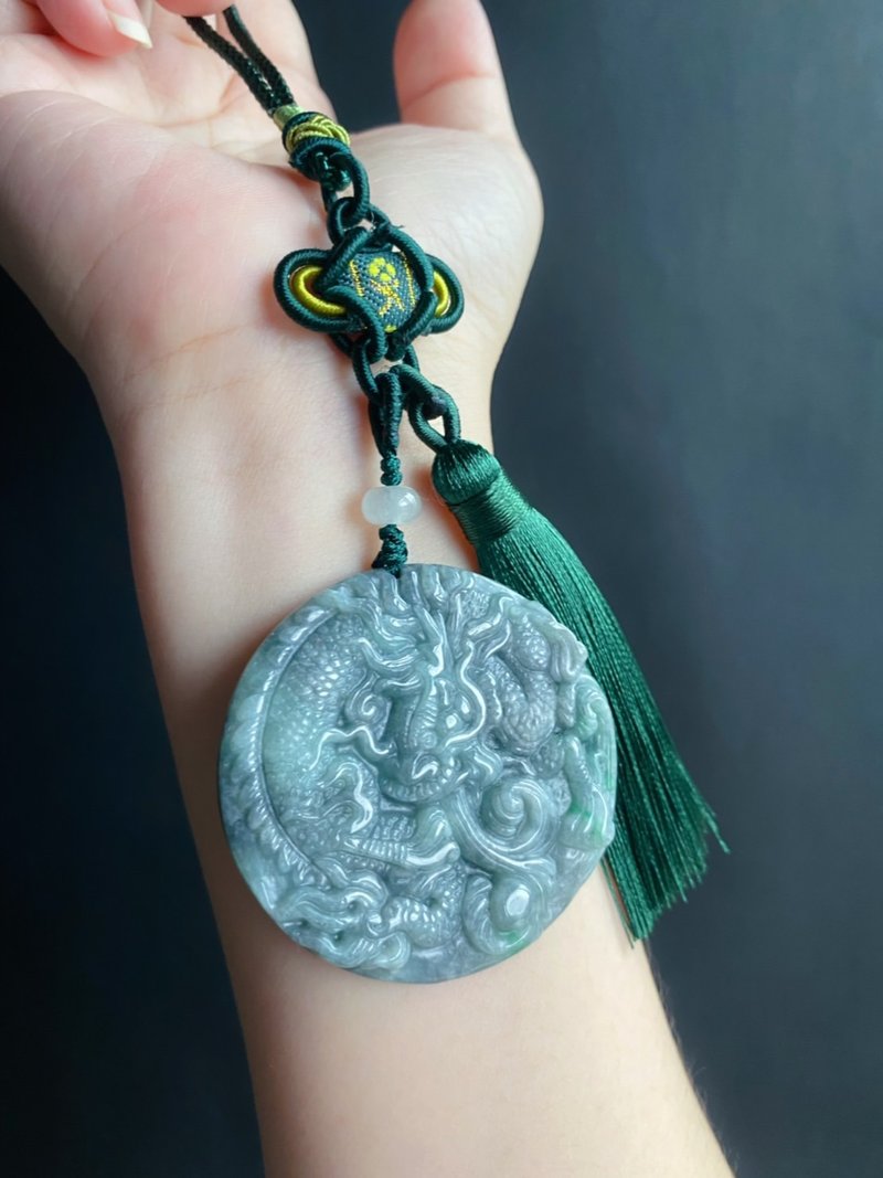 天然緬甸玉翡翠 烏雞帶綠龍牌 包掛 天然石 jadeite 禮物 - 吊飾/掛飾 - 玉石 綠色