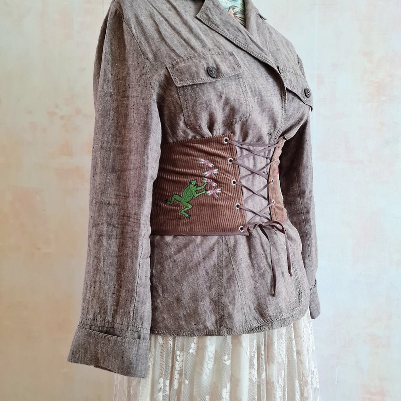 Girdle, Wide belt womens, Embroidered, Belt for dress, Brown corset custom size. - เข็มขัด - ผ้าฝ้าย/ผ้าลินิน สีนำ้ตาล