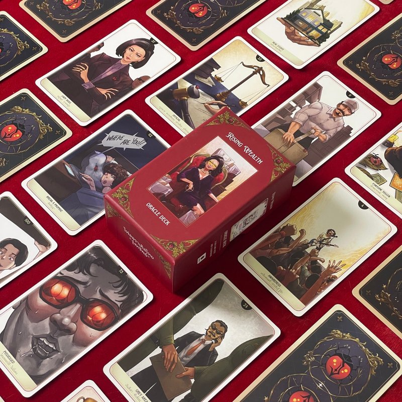 100 Thai Rising Wealth Oracle Cards (Rising Wealth) hand drawn to enhance your luck, career, and finances. - 卡片/明信片 - 紙 紅色
