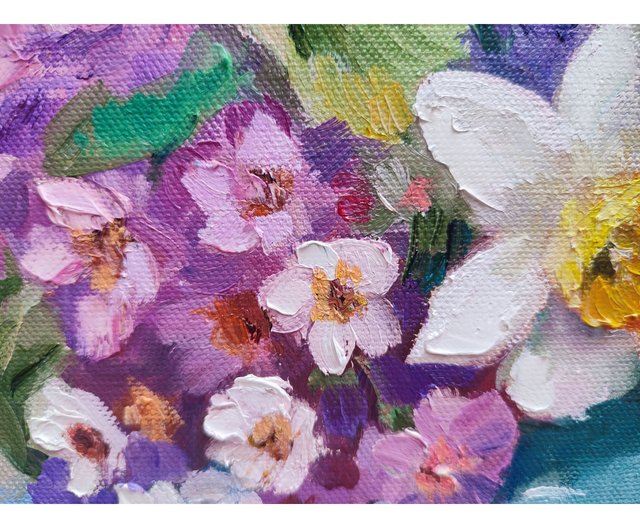 野生の花の絵画 花 オリジナルアート キャンバス 静物画 油絵 ブーケ