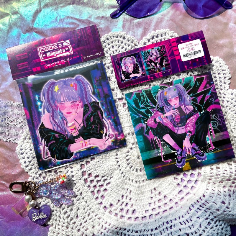 Glitch Character Square Sticker - 貼紙 - 紙 紫色