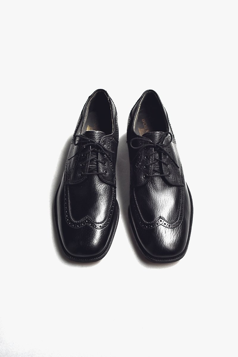 70s American yoke shoes | Bostonians Wingtip Derby US 8D EUR 40 - Men's Boots - Genuine Leather Black