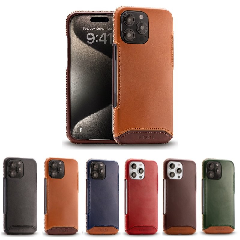 iPhone16 Pro Max Fully Covered Series Leather  Case / Magsafe function - Phone Cases - Genuine Leather Brown